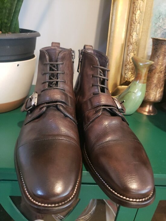 John Varvatos Boots Fleetwood Handmade Italy Leather Buckle Zip Brown Sz 11 main image 15